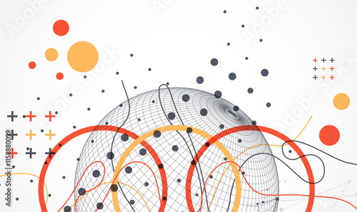 Abstract sphere background with plexus effect. 3D surface. Vector illustration.