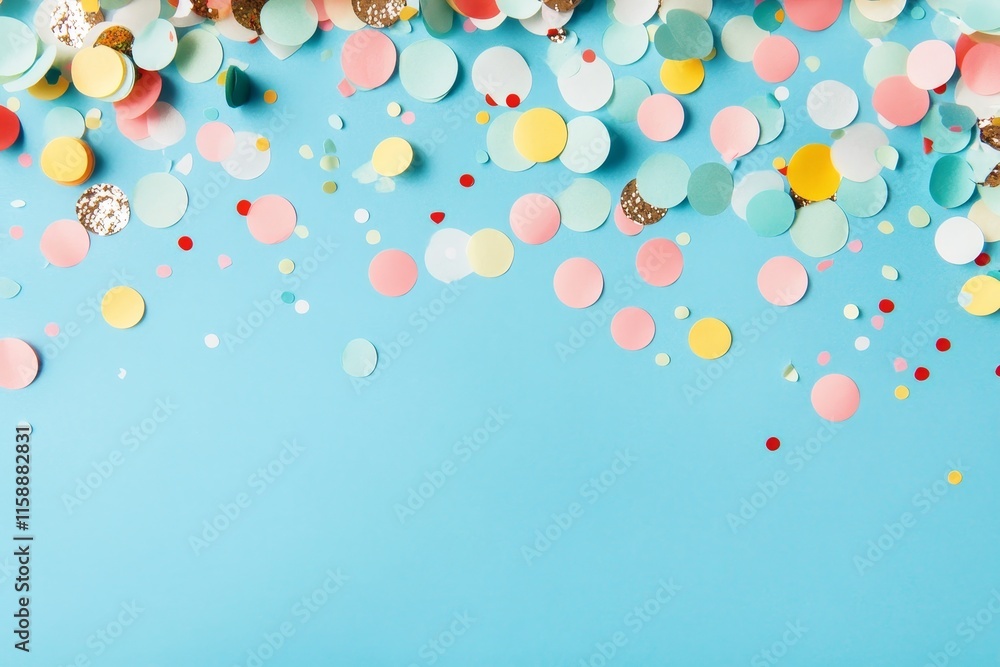 Colorful confetti scattered on a blue background, leaving space for text. Colorful confetti scattered on a blue background, leaving space for text.