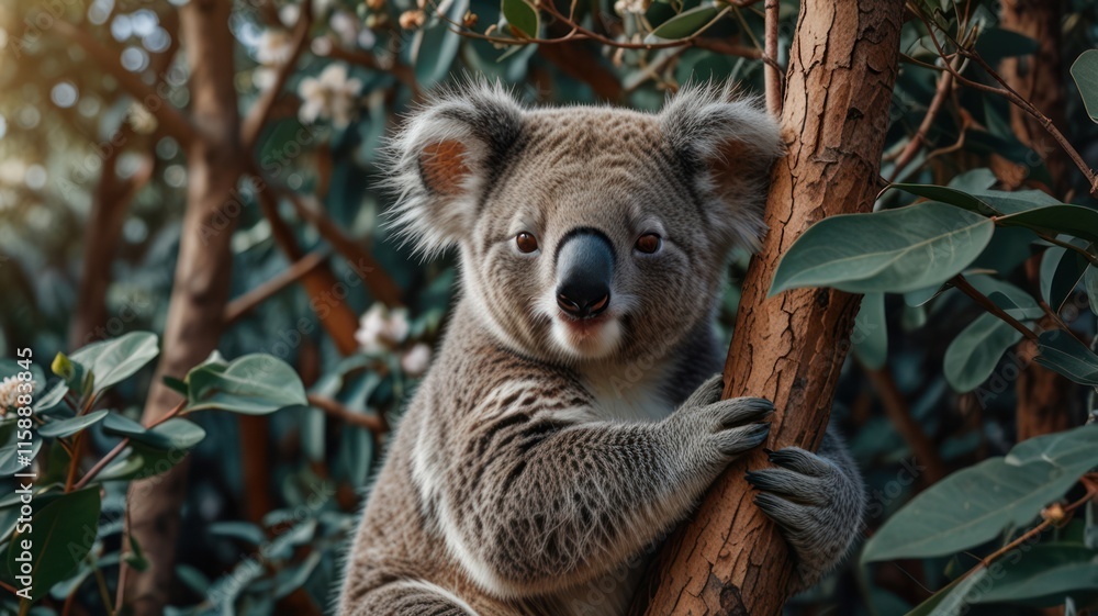 Fototapeta premium Koala Bear Resting On A Tree Branch In Nature