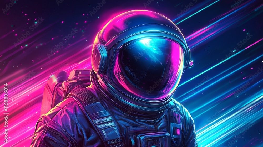 Vibrant astronaut in futuristic neon colors, space-themed psychedelic artwork, cosmic adventure digital art Vibrant astronaut in futuristic neon colors, space-themed psychedelic artwork, cosmic adventure digital art