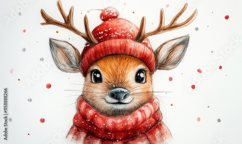 Illustration of a deer on a winter background. photo