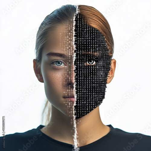 Futuristic Human Faces Merging with Technology, Representing AI, Digital Transformation, and the Future of Humanity photo