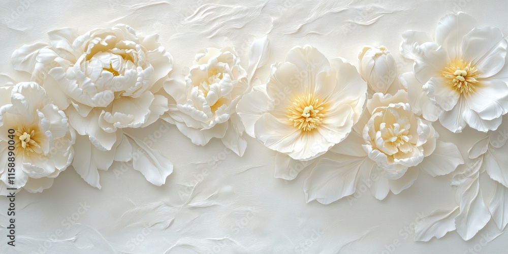 White and pale yellow tulips with peonies on a smooth white backdrop create a romantic theme White and pale yellow tulips with peonies on a smooth white backdrop create a romantic theme