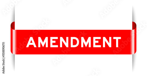 Red color inserted label banner with word amendment on white background