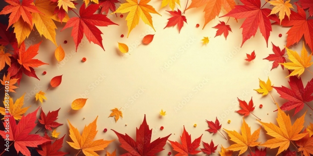 Autumnal Foliage Frame A Vibrant Display of Red and Orange Leaves on a Warm Background Autumnal Foliage Frame A Vibrant Display of Red and Orange Leaves on a Warm Background