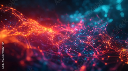 Abstract vibrant digital waves, red blue neon interconnected lines, futuristic network background, tech inspired graphics photo