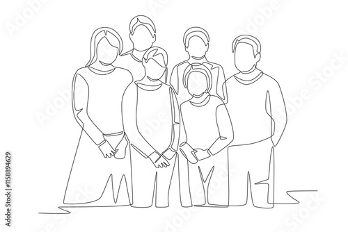 Multi generational families gathering concept one-line drawing