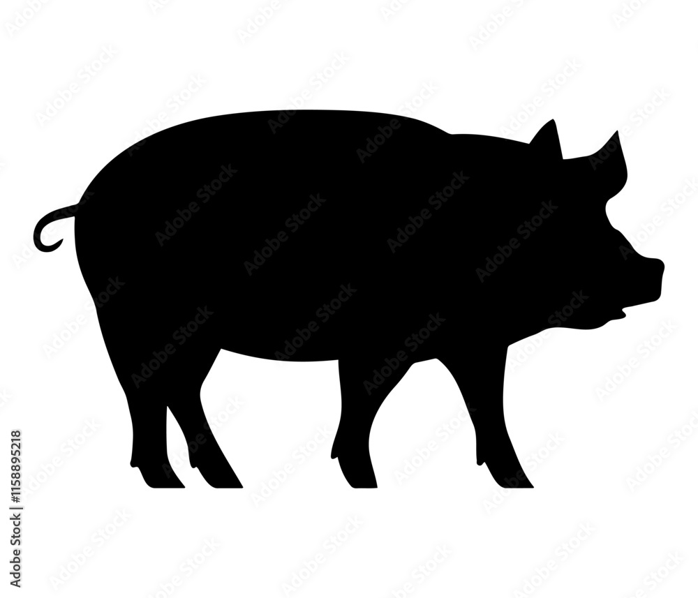 Fototapeta premium Pig black silhouette vector illustration.
