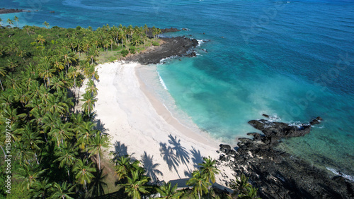 Aerial view of white sand beach and peninsula, Mitsamiouli, Grande Comore, Comoros