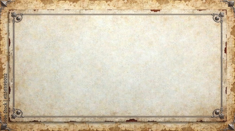 Antique Paper with Ornate Metallic Frame, Ideal for Vintage Designs and Projects