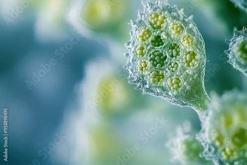 Microscopic View of Cellular Structures and Green Algae photo