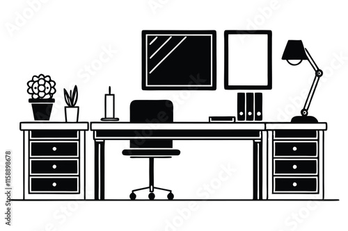 set of office furniture silhouette vector illustration