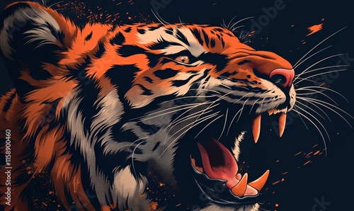 Abstract illustration of a tiger face on a dark background.