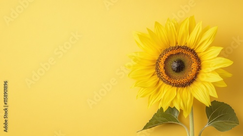 A vibrant yellow sunflower against a soft yellow ochre backdrop, close-up shot, Minimalist style photo