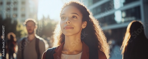 Young woman walking in the city with hope and positivity