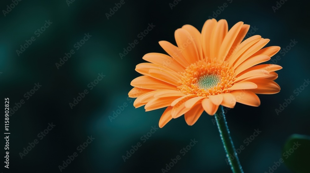 A vivid orange gerbera daisy against a deep green backdrop, close-up shot, Minimalist style A vivid orange gerbera daisy against a deep green backdrop, close-up shot, Minimalist style