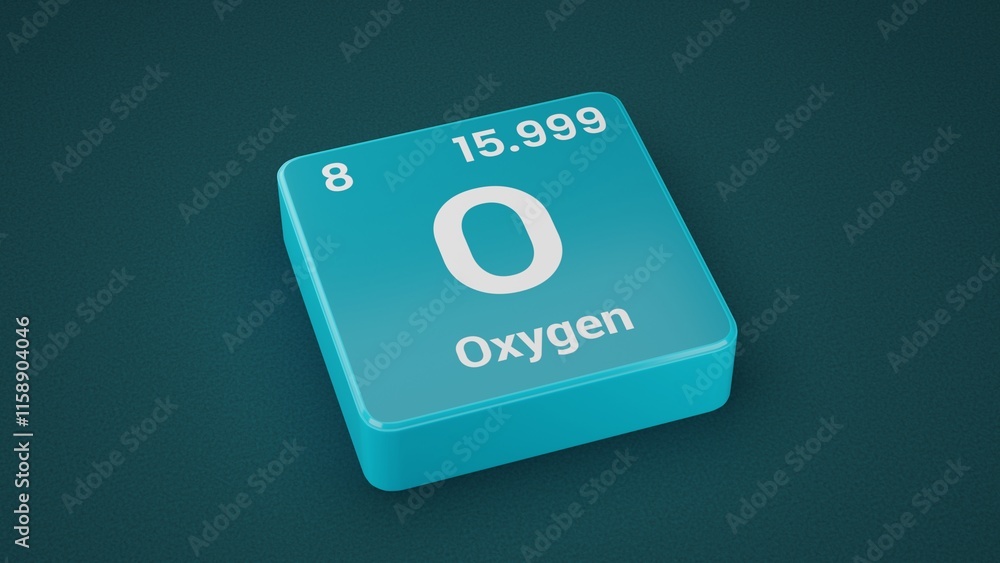 Oxygen element on the Periodic table. 8th Element of the Periodic table elements Oxygen element on the Periodic table. 8th Element of the Periodic table elements