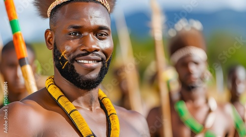 Portrait of Smiling Man with Traditional Attire and Accessories photo