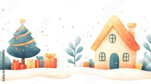 Wallpaper Mural Cozy winter scene with christmas tree and gifts in snowy landscape. Merry Christmas. Happy New Year Torontodigital.ca