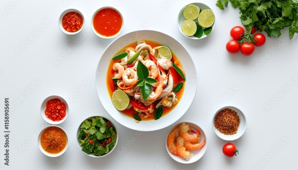 Fresh Seafood Salad with Lime and Herbs in Elegant Presentation for Dining Experience Fresh Seafood Salad with Lime and Herbs in Elegant Presentation for Dining Experience