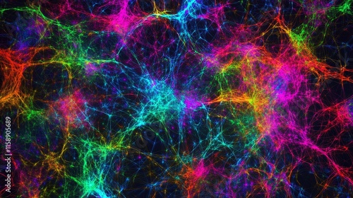 Vivid Neon Colors, Abstract Glowing Lines, Electric Network Art, Psychedelic Light Show, Bright Colorful Pattern