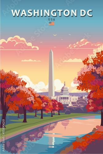 Washington dc travel and tourism retro style vector illustration.