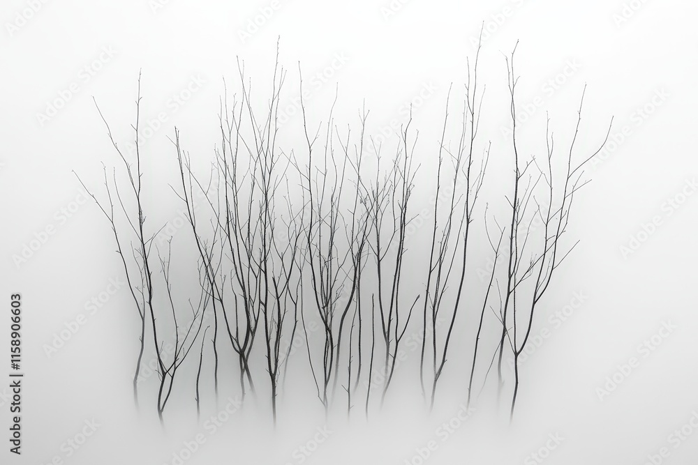 Bare Branches Enveloped In Misty Fog Bare Branches Enveloped In Misty Fog