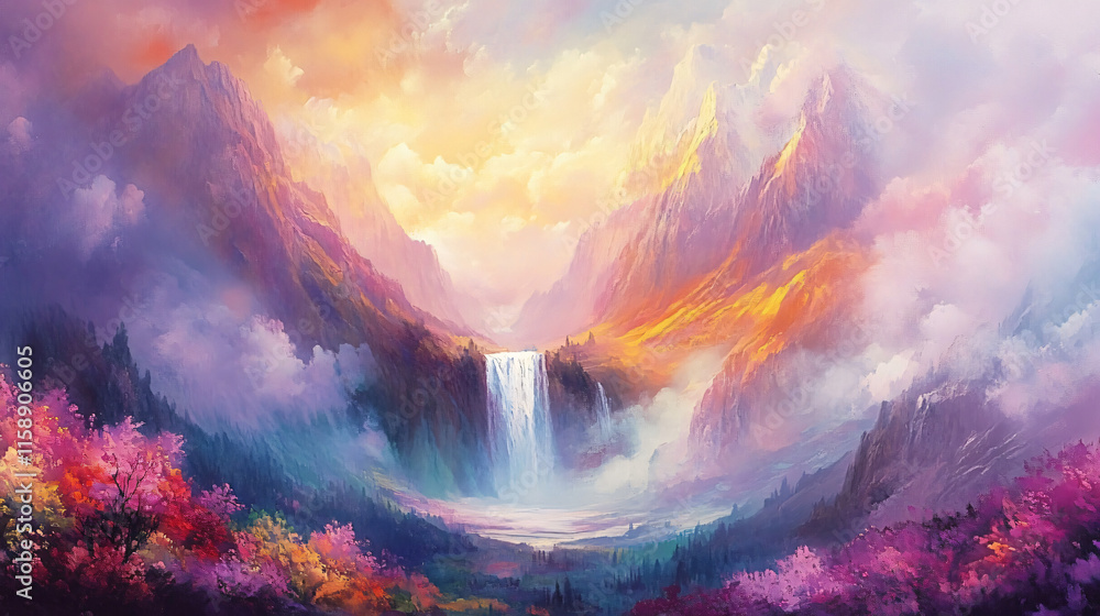 Fototapeta premium An artist using vibrant pastels to create a dreamlike landscape filled with emotion.