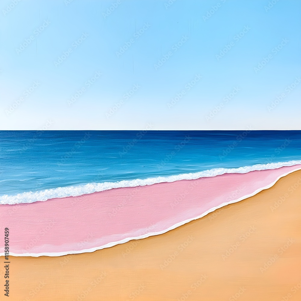 Obraz premium Serene Beach Landscape with Gentle Waves and Pink Sand Shoreline