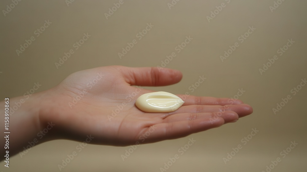 Creamy lotion rests on a hand. Ideal for beauty, skincare, or cosmetic product advertising. Creamy lotion rests on a hand. Ideal for beauty, skincare, or cosmetic product advertising.