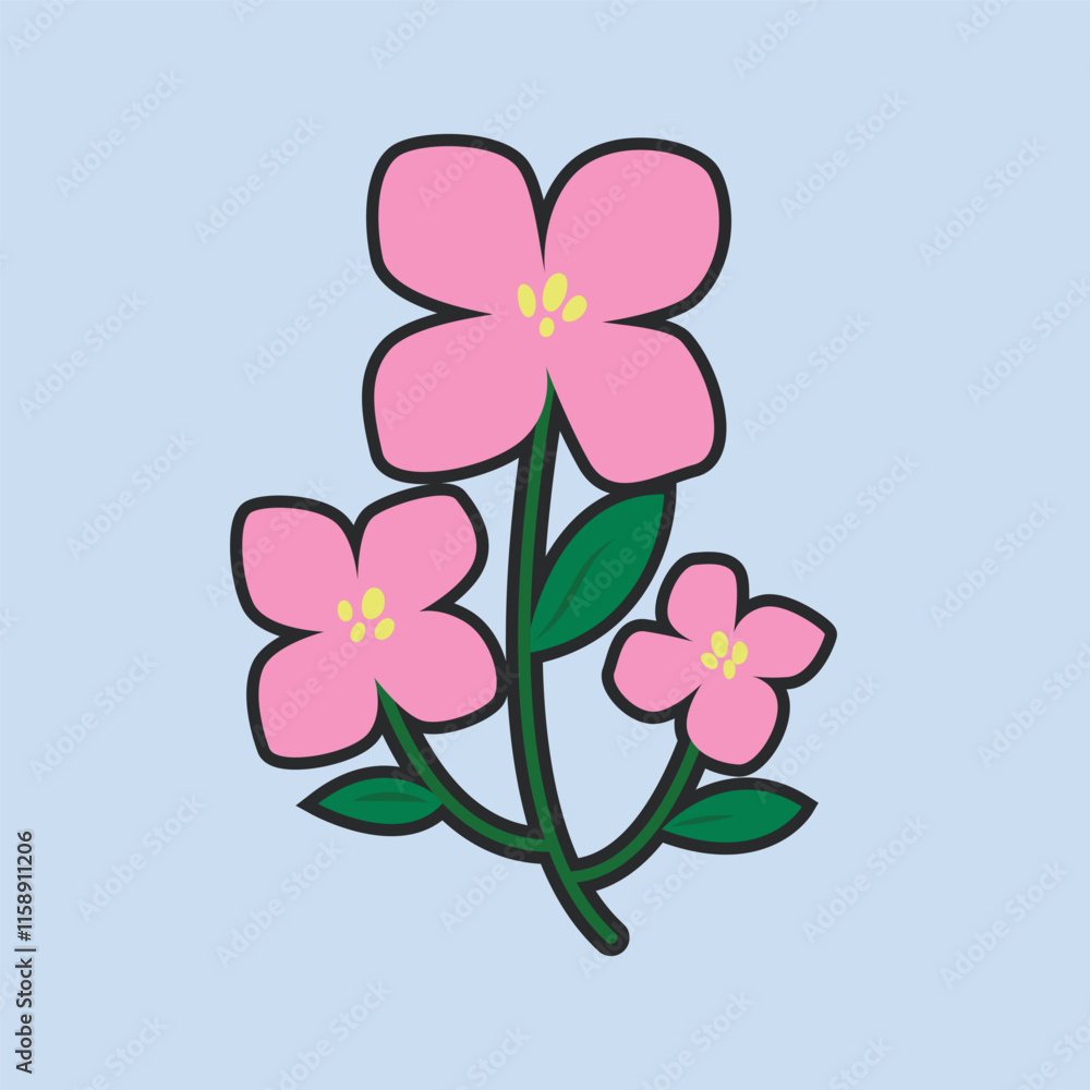 pink flower with outline in flat vector design.
