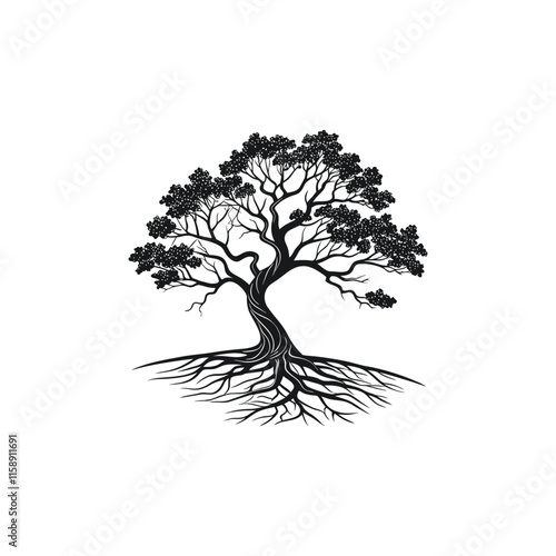 Silhouette vector of tree and root with black white color
