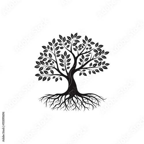 Silhouette vector of tree and root with black white color