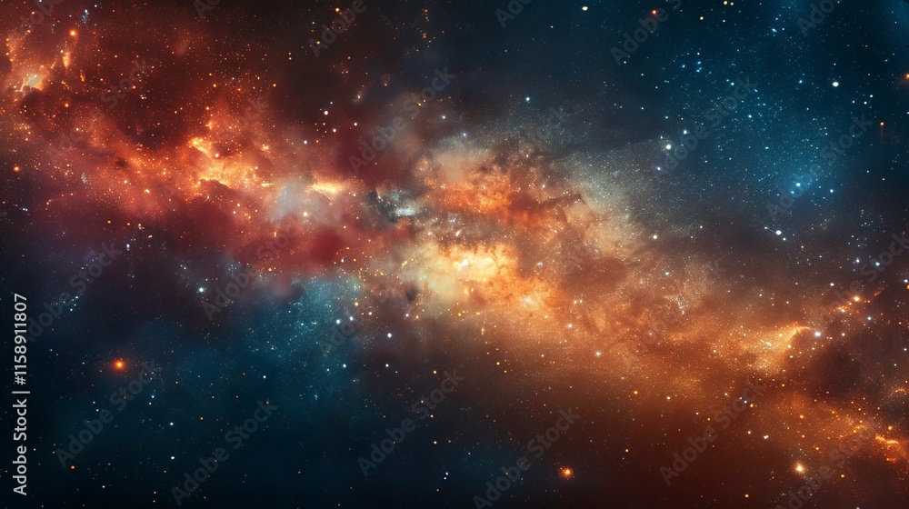Fototapeta premium A colorful galaxy with orange and blue stars