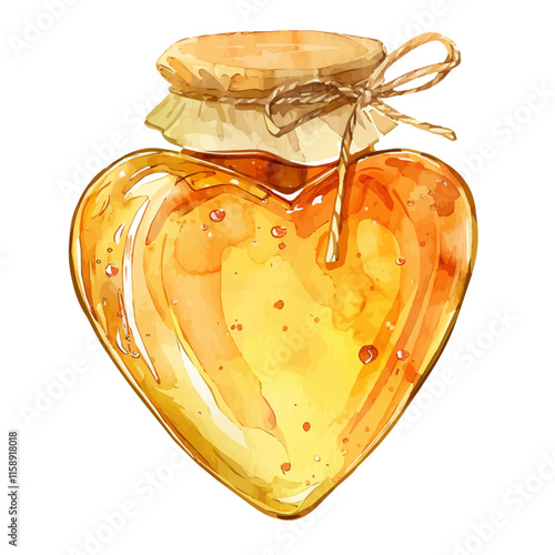 A watercolor painting of a love heart-shaped jar of honey, isolated on a white background. Valentine's Day vector.
