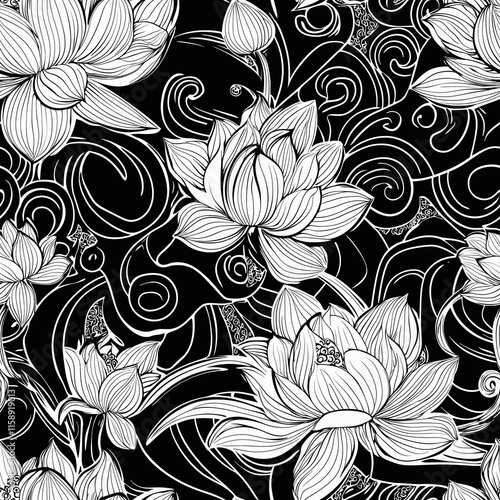 Wallpaper Mural Seamless paisley pattern design featuring mughal boteh motifs jacquard looms inspired black and white floral environment Torontodigital.ca