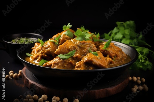 Dark background with chicken curry photo