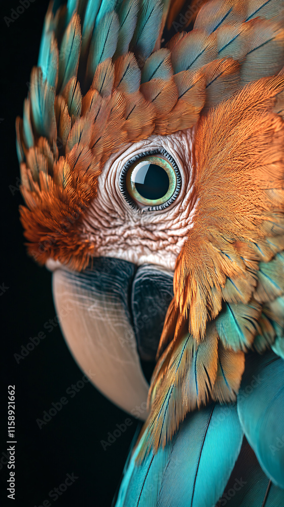 Fototapeta premium Close-Up of a Vibrant Parrot with Detailed Feathers Highlighting Wildlife Beauty and Tropical Elegance