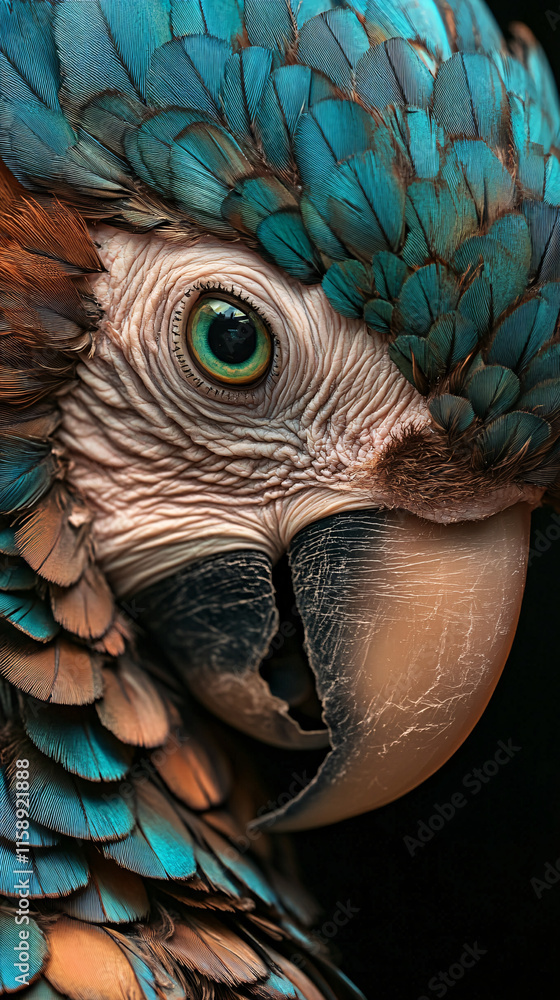 Fototapeta premium Close-Up of a Vibrant Parrot with Detailed Feathers Highlighting Wildlife Beauty and Tropical Elegance