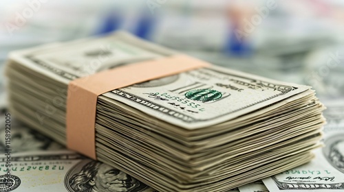 Close-up of a stack of cash with financial documents, symbolizing illegal financial activities, money laundering, corruption, or financial crime concepts.
