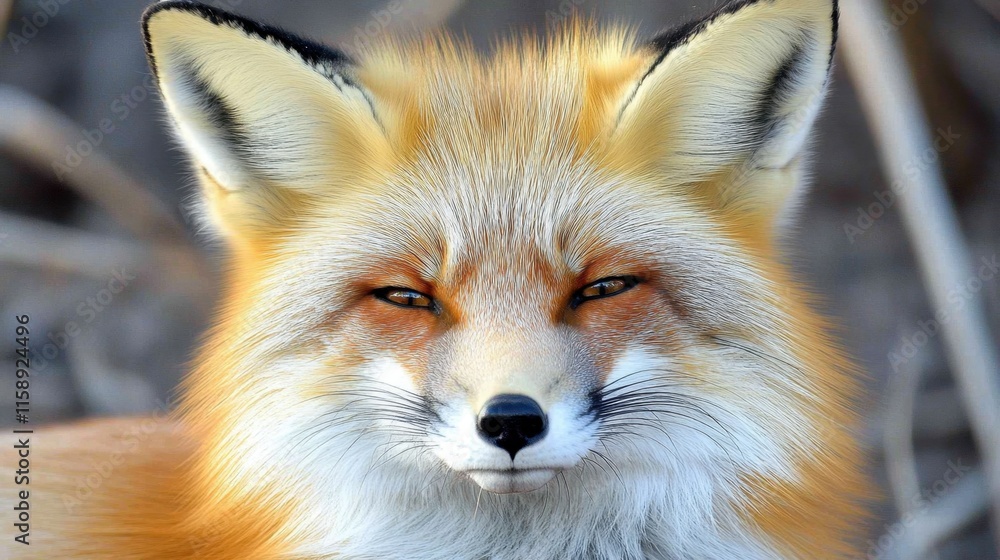 Fototapeta premium Close-Up of a Fox with Intense Expression Amid Natural Habitat