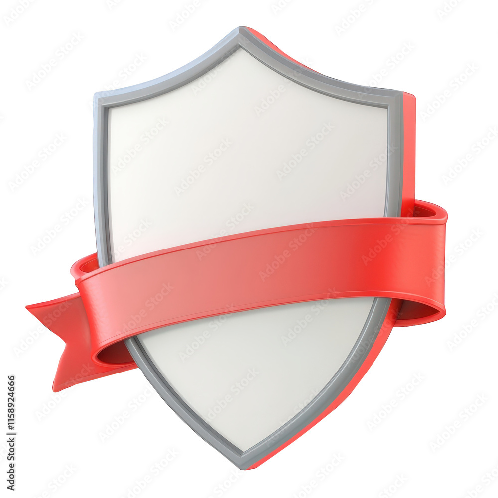 3d icon White shield wrapped with red ribbon, digital providing blank space against transparent backdrop 3d icon White shield wrapped with red ribbon, digital providing blank space against transparent backdrop