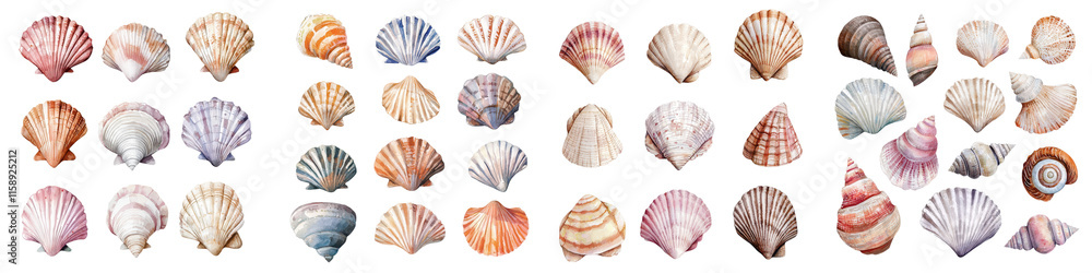 Vibrant and Diverse Collection of Seashells Arranged in an Manner Showcasing the Beauty and Variety of Aquatic Mollusks