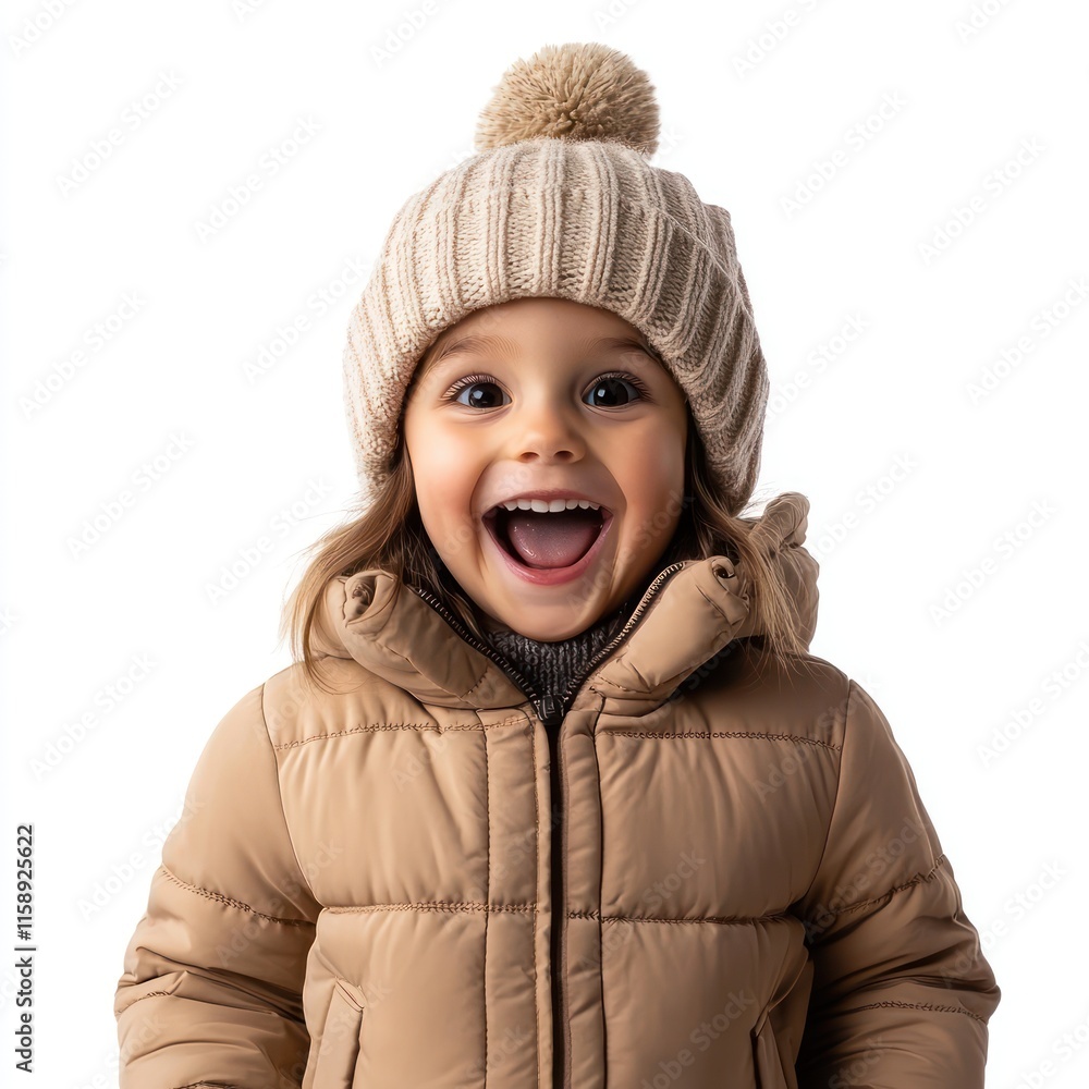 A little girl in full height in a down jacket happy face Isolated on White Background Generative AI A little girl in full height in a down jacket happy face Isolated on White Background Generative AI