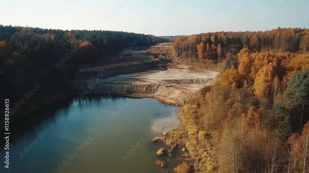 Fototapeta premium Aerial View of Mining Operation Near Wetlands