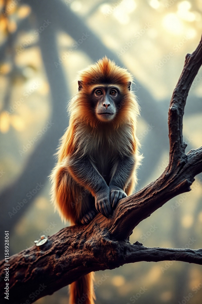 Golden Langur in a Sunlit Forest Golden Langur in a Sunlit Forest