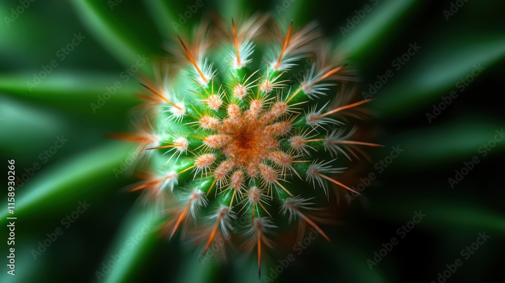 A top-down view of a beautifully symmetrical cactus showcases its intricate orange spines radiating outward, embodying natural perfection and symmetry. A top-down view of a beautifully symmetrical cactus showcases its intricate orange spines radiating outward, embodying natural perfection and symmetry.