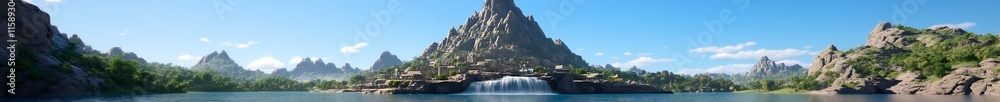 Serene mountain lake with waterfall. Serene mountain lake with waterfall.