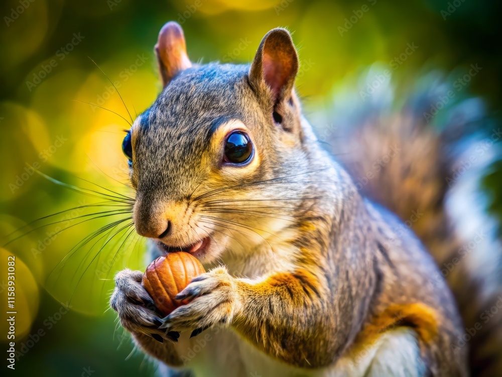 Busy Chewing Action Shot: Squirrel Munching Nuts, Close-Up Photography Busy Chewing Action Shot: Squirrel Munching Nuts, Close-Up Photography