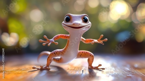 Adorable 3D Gecko Posing Cheerfully Outdoors